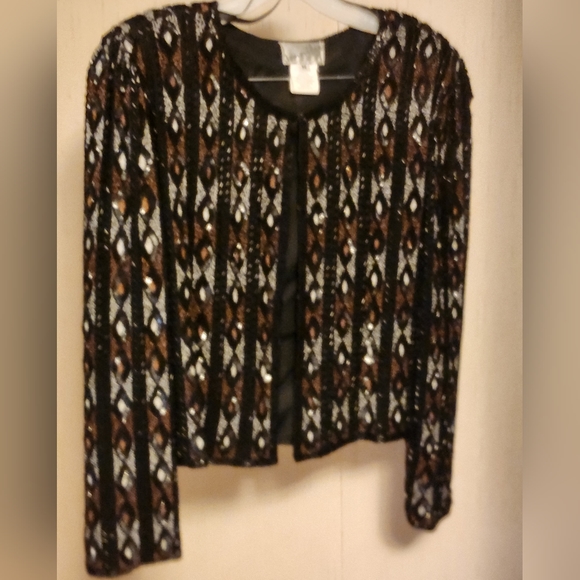 Vintage 1990s beaded jacket. Jennifer lable. Medium.black white and bronze - Picture 5 of 5